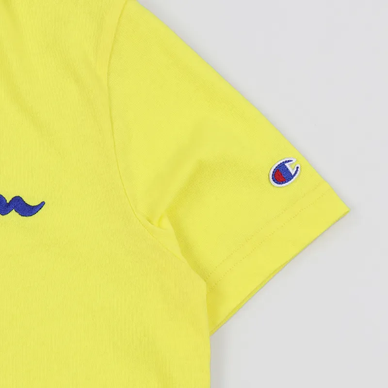 Champion Crewneck Script Logo T Shirt Yellow-2