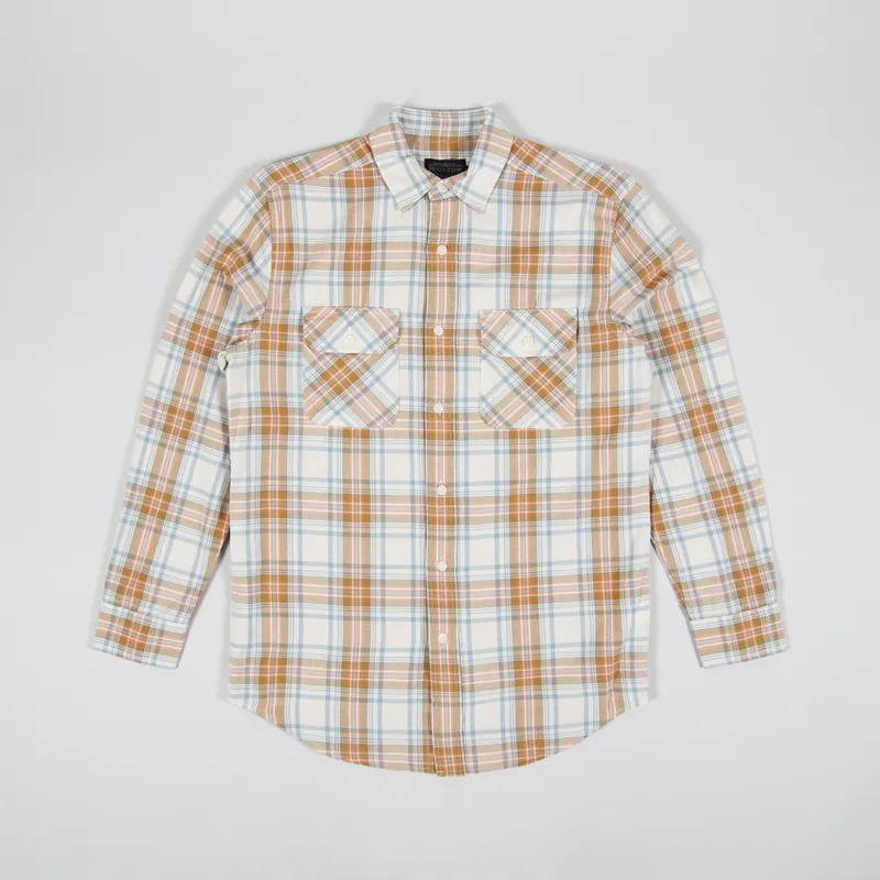 Pendleton Beach Shack Shirt Ivory Aqua Orange Stripe