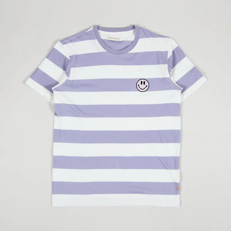 Far Afield Bold Stripe T Shirt Smiley Stonewash Blue