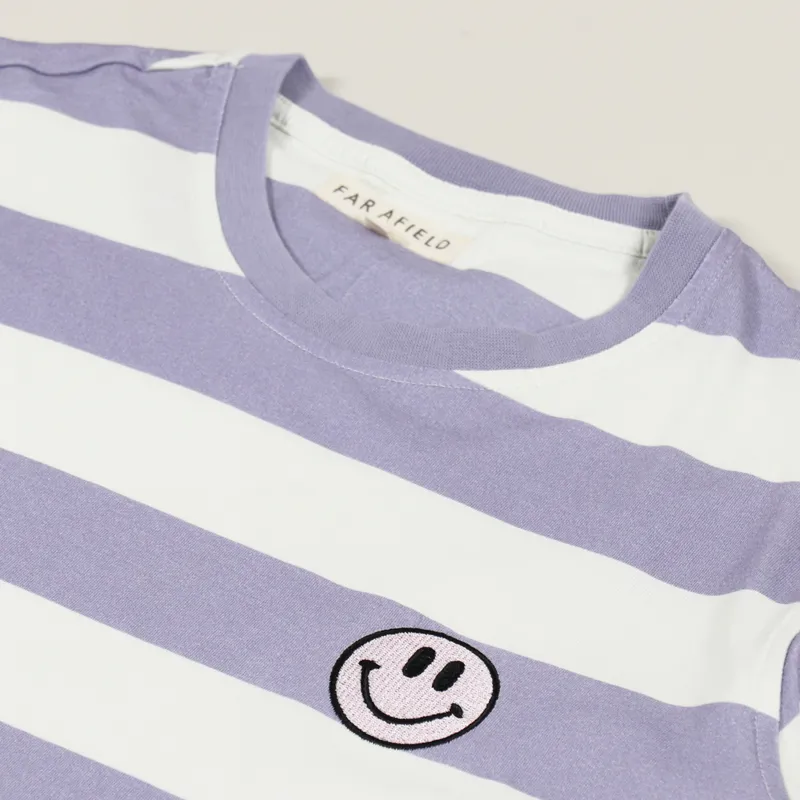 Far Afield Bold Stripe T Shirt Smiley Stonewash Blue-3