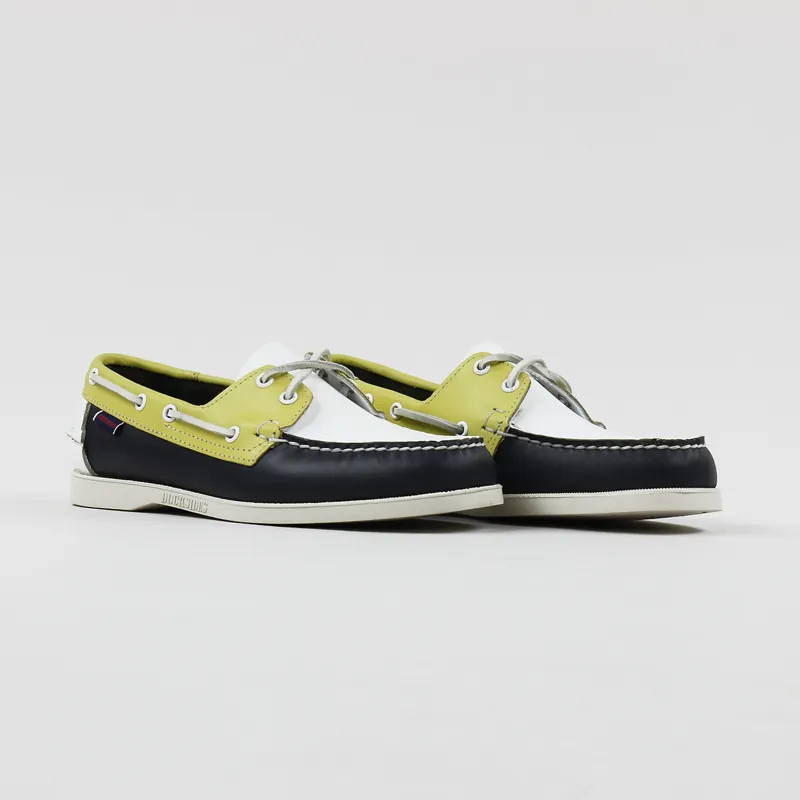 Sebago Docksides Spinnaker Waxed Leather Boat Shoes Navy Yellow White-3
