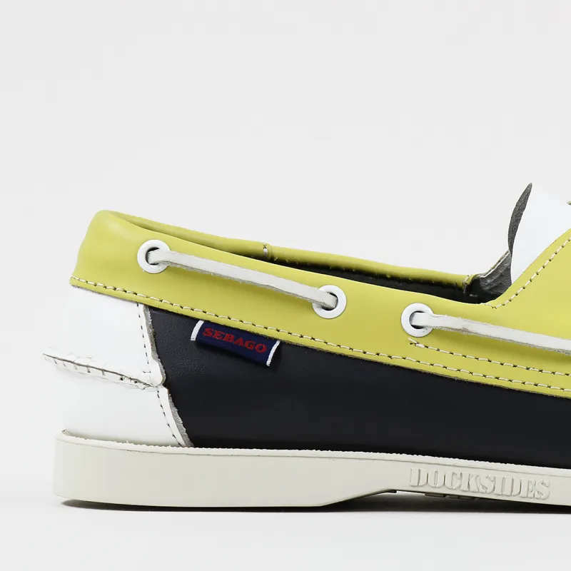 Sebago Docksides Spinnaker Waxed Leather Boat Shoes Navy Yellow White-1