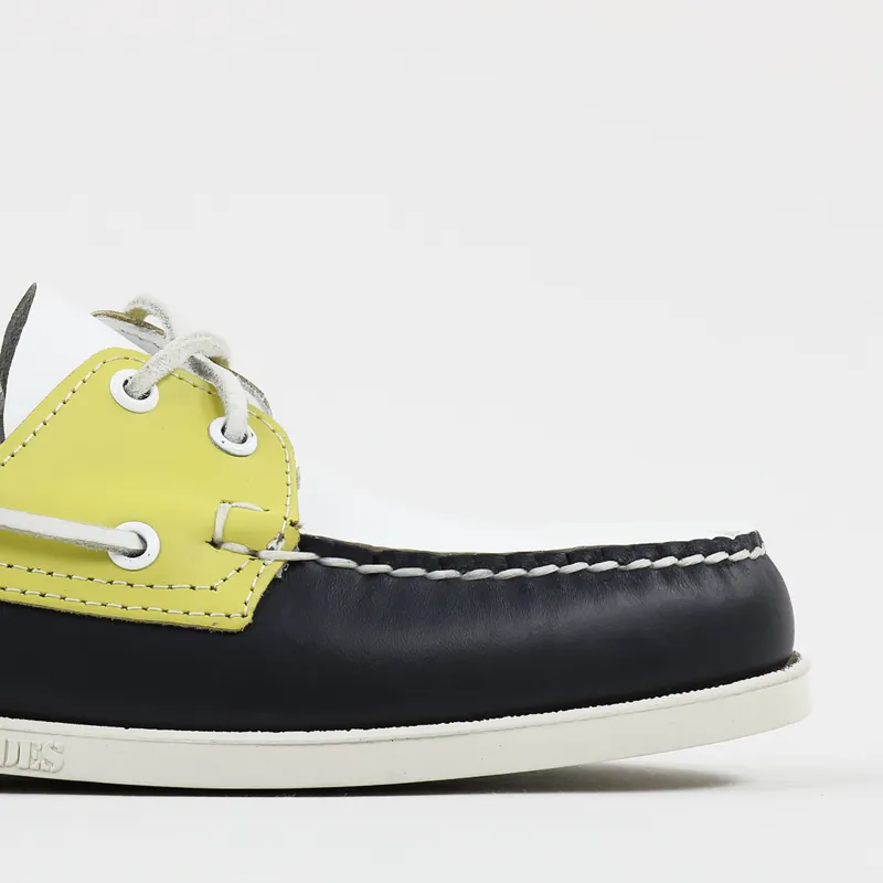 Sebago Docksides Spinnaker Waxed Leather Boat Shoes Navy Yellow White-2