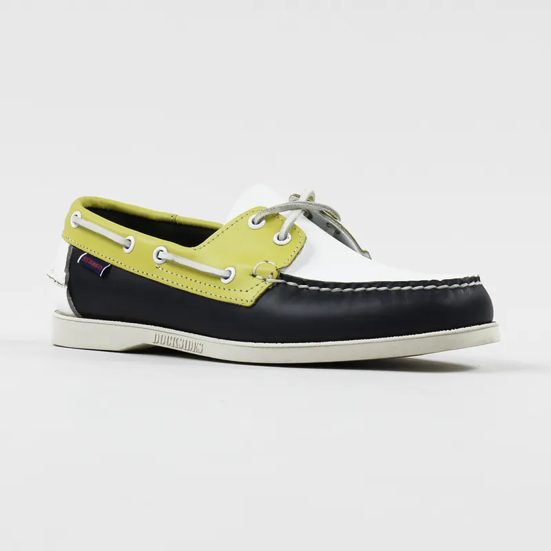 Sebago Docksides Spinnaker Waxed Leather Boat Shoes Navy Yellow White-4