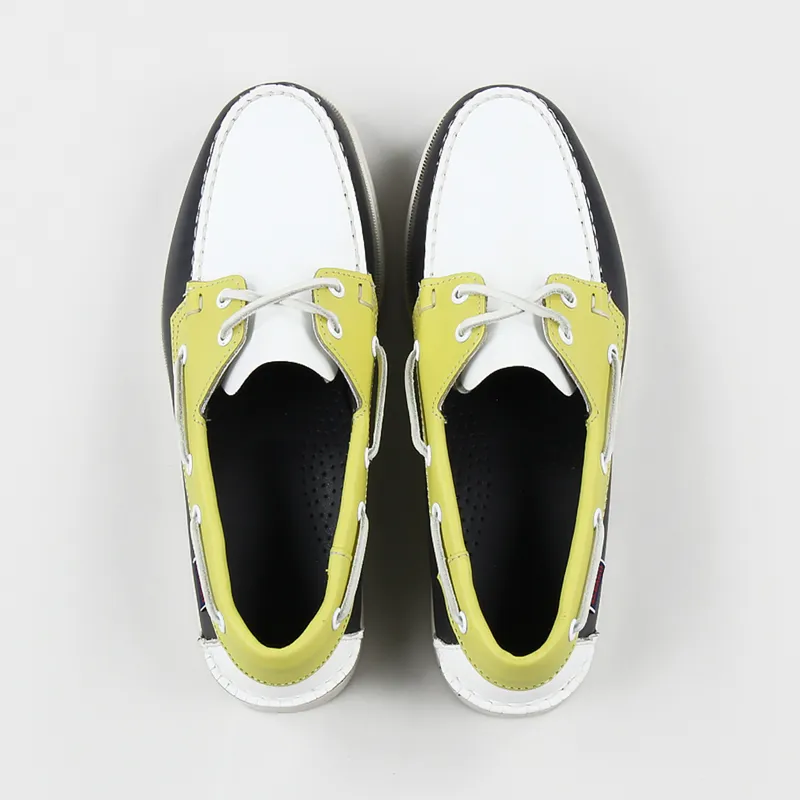 Sebago Docksides Spinnaker Waxed Leather Boat Shoes Navy Yellow White-6