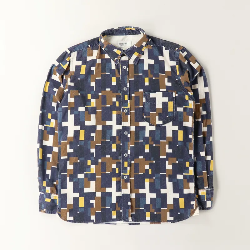 Universal Works Printed Cord Standard Shirt Navy Square