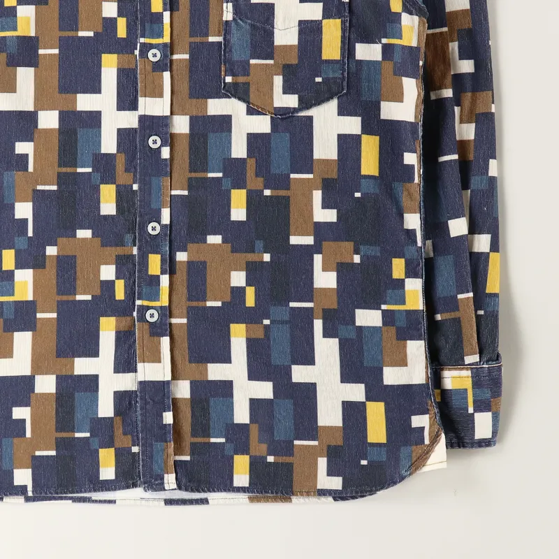 Universal Works Printed Cord Standard Shirt Navy Square-2