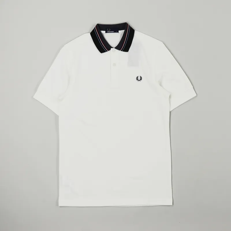 Fred Perry Stripe Collar Pique Shirt Snow White