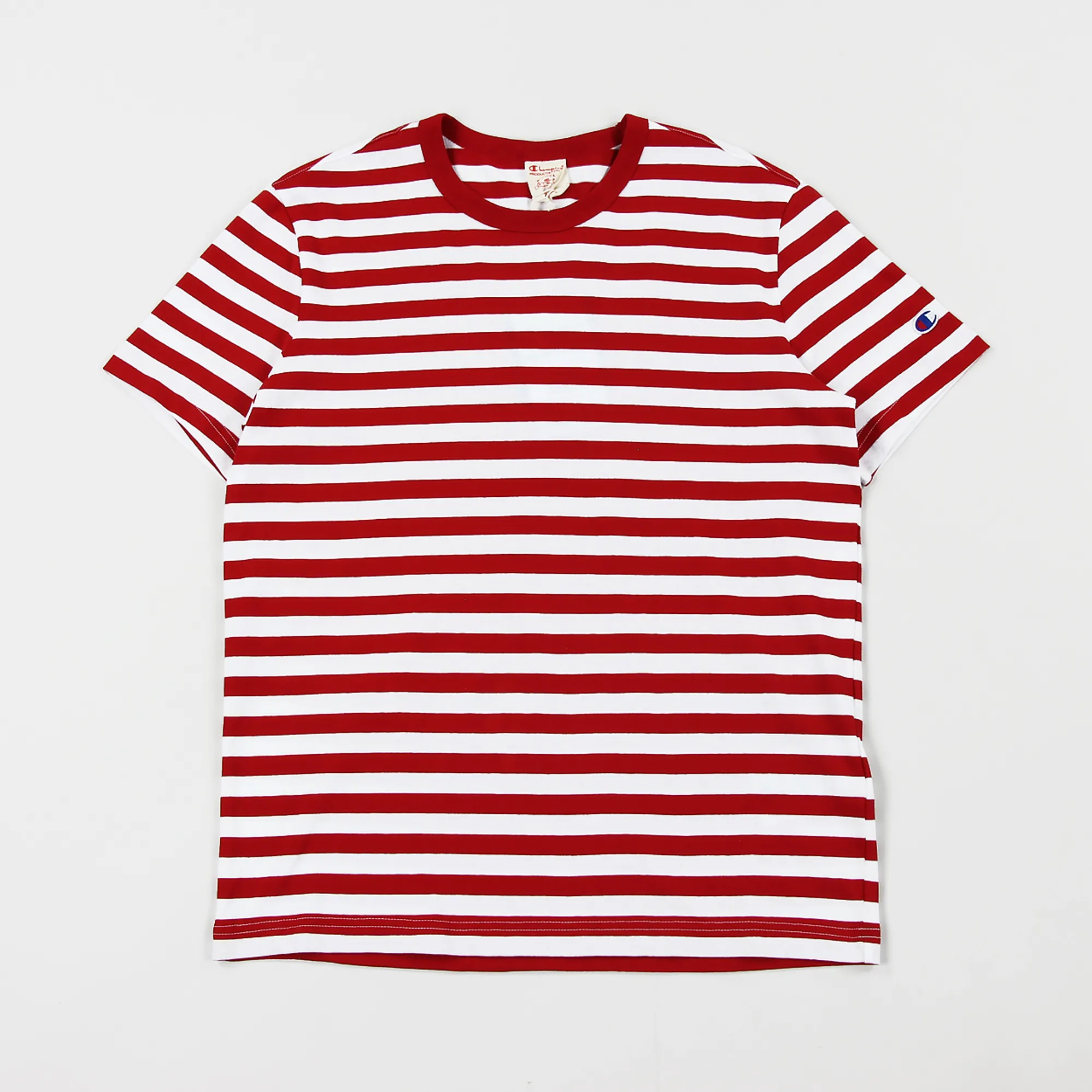 Champion Mens Reverse Weave Pattern Striped C Logo T Shirt Red
