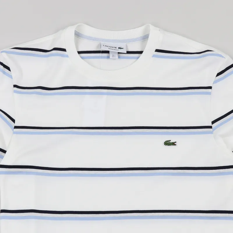 Lacoste Striped T Shirt White Light Blue Navy-1