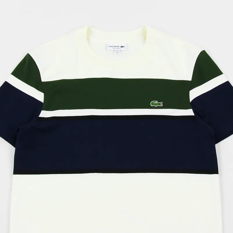 Lacoste Colourblock Striped T Shirt White Black Khaki Green Navy Blue-1