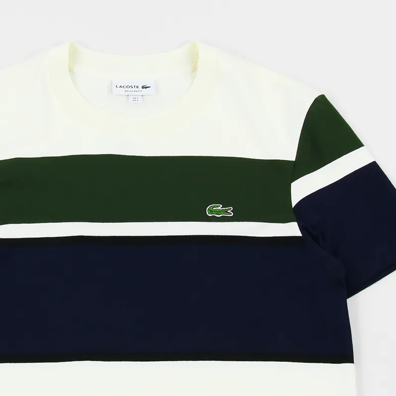 Lacoste Colourblock Striped T Shirt White Black Khaki Green Navy Blue-2