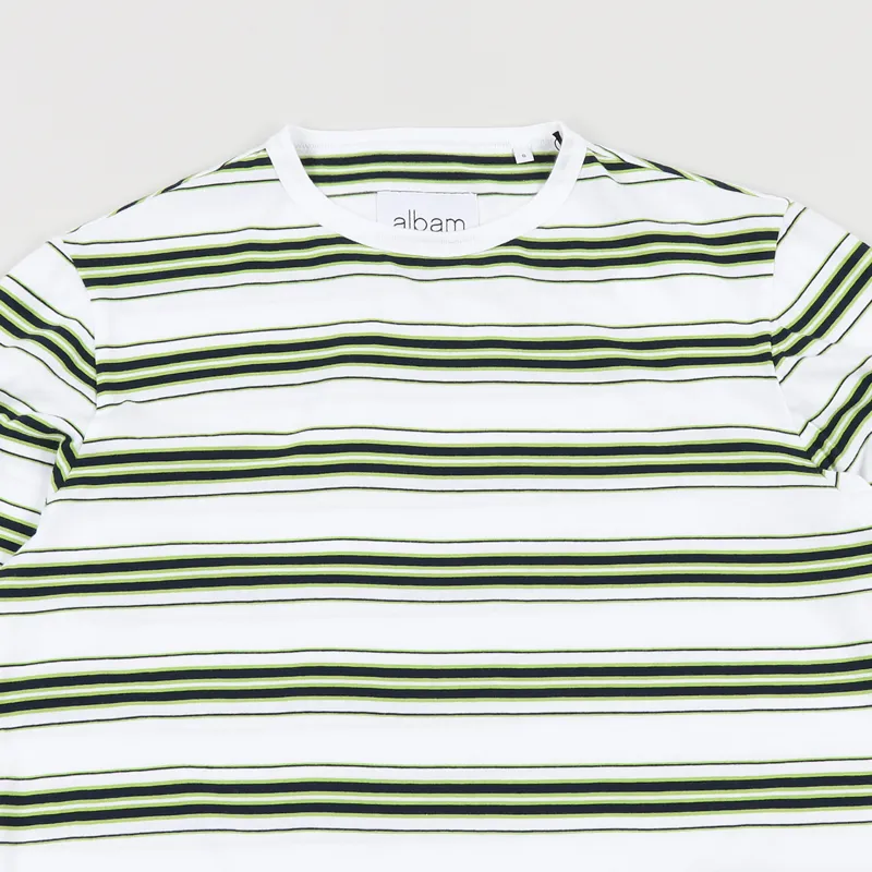 Albam Vintage Stripe T Shirt White Navy Green-1