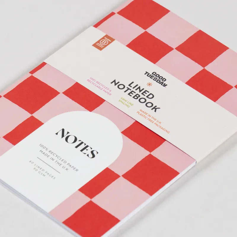 Good Tuesday A5 Lined Notebook Peach Cherry Check-2