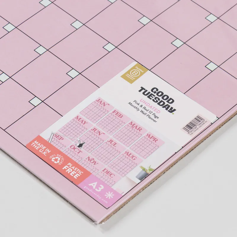 Good Tuesday Large Monthly A3 Wall Planner Pink Red-2
