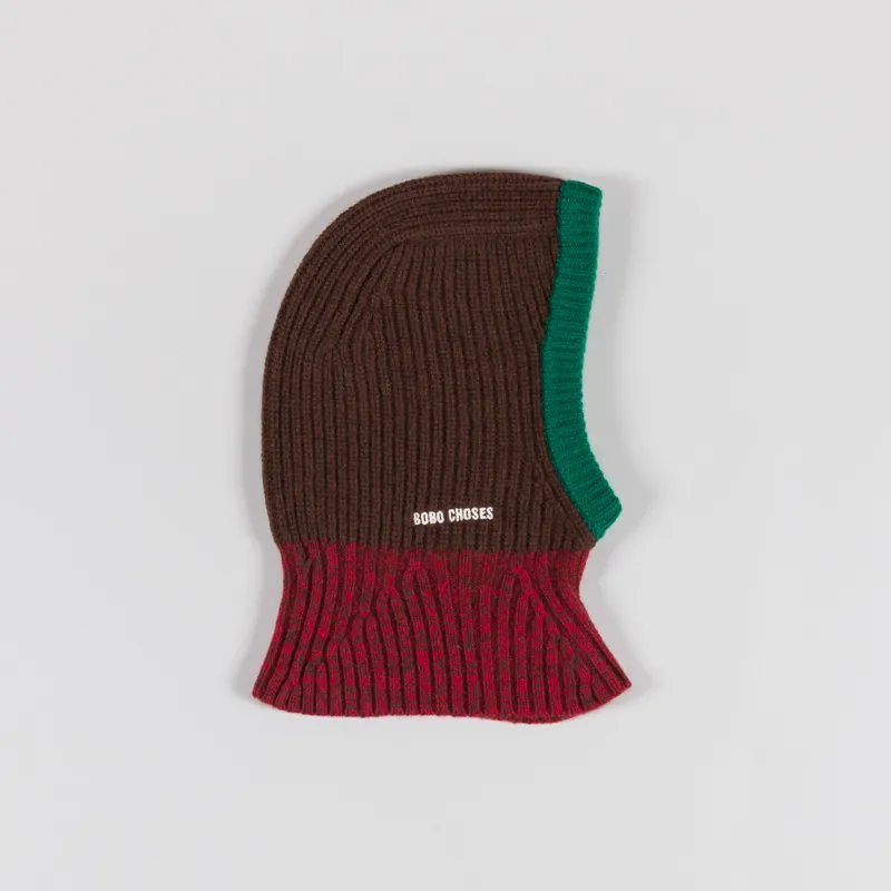 Bobo Choses Womens Colour Block Merino Wool Balaclava Brown