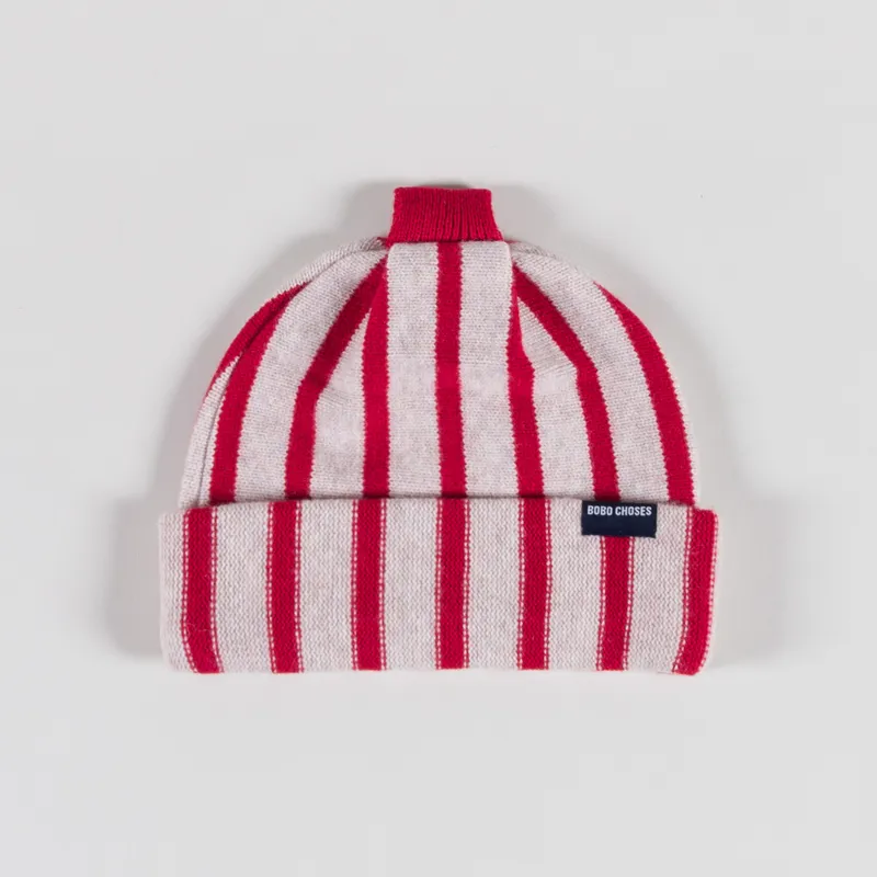 Bobo Choses Womens Merino Wool Striped Beanie Red