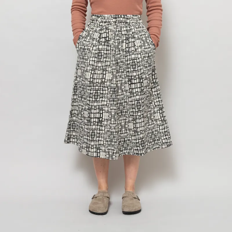 Folk Womens Full Seam Skirt Black Ecru Maze Print-1