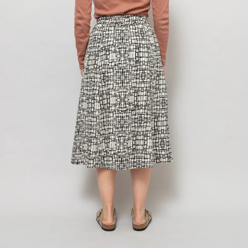 Folk Womens Full Seam Skirt Black Ecru Maze Print-4