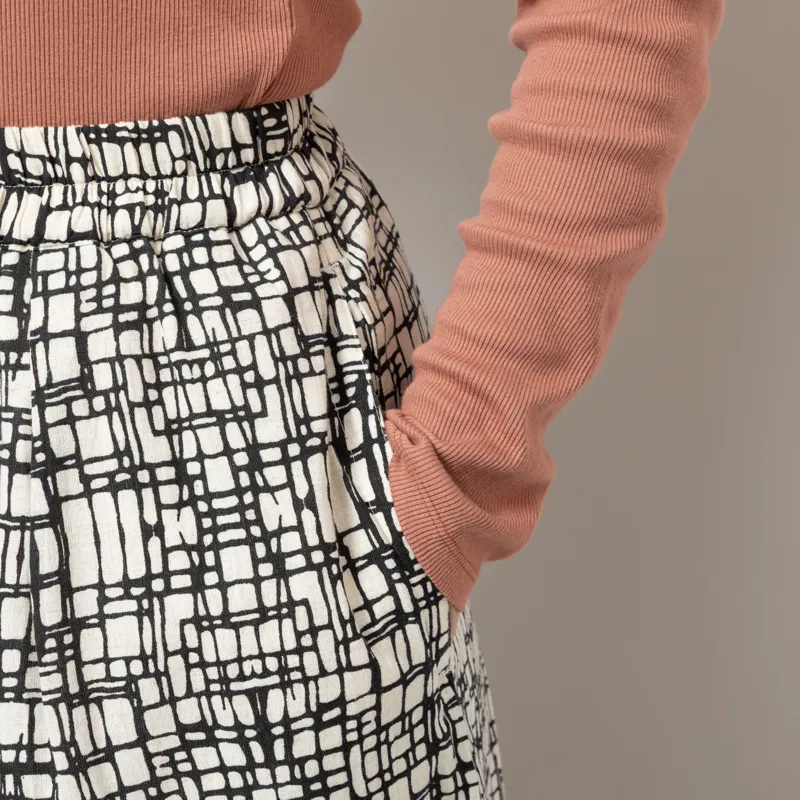 Folk Womens Full Seam Skirt Black Ecru Maze Print-7