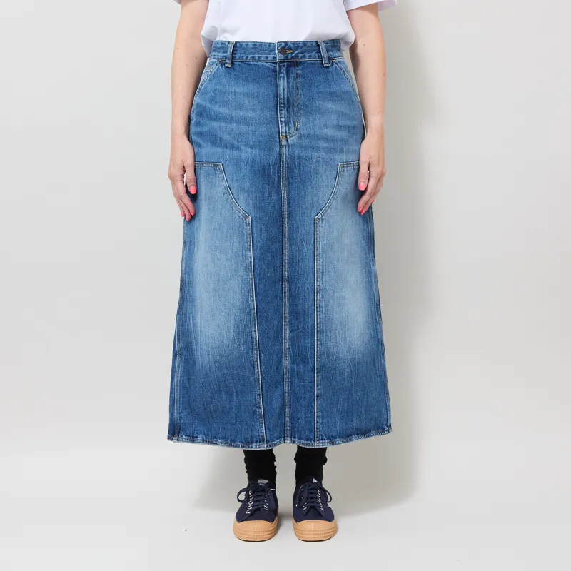 Carhartt WIP Womens Double Knee Skirt Long Blue Marble Used Wash