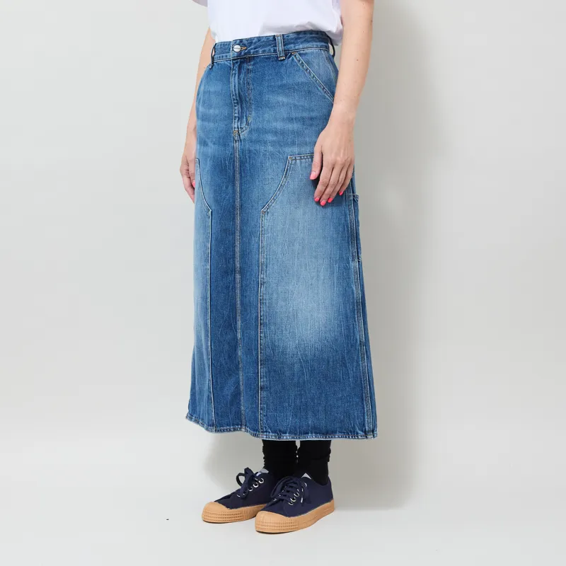 Carhartt WIP Womens Double Knee Skirt Long Blue Marble Used Wash-1