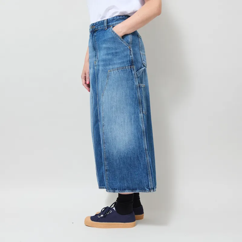 Carhartt WIP Womens Double Knee Skirt Long Blue Marble Used Wash-2