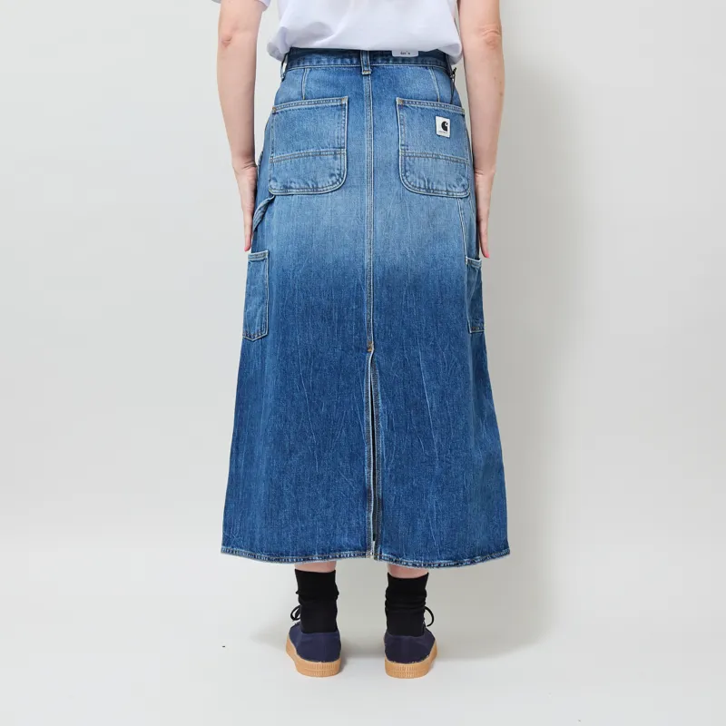 Carhartt WIP Womens Double Knee Skirt Long Blue Marble Used Wash-3
