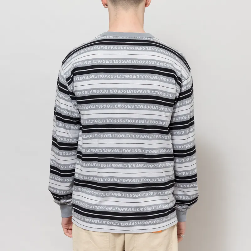 No Problemo Jacquard Stripe Long Sleeve T Shirt Black-1