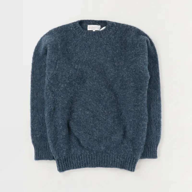 Shetland Woollen Co. Shaggy Knit Crew Neck Sweater Atlantic