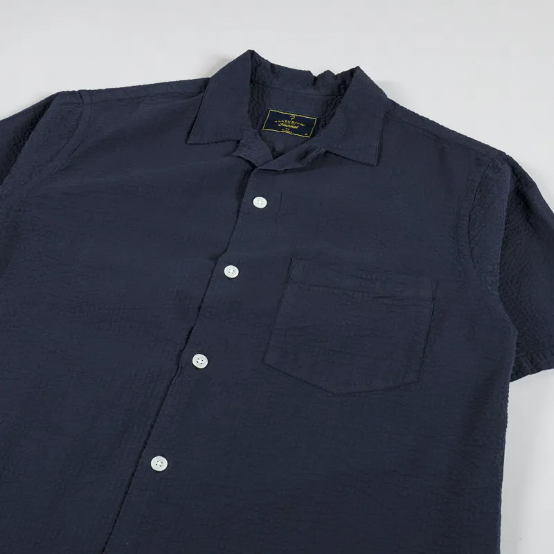 Portuguese Flannel Atlantico Camp Collar Shirt Navy-2