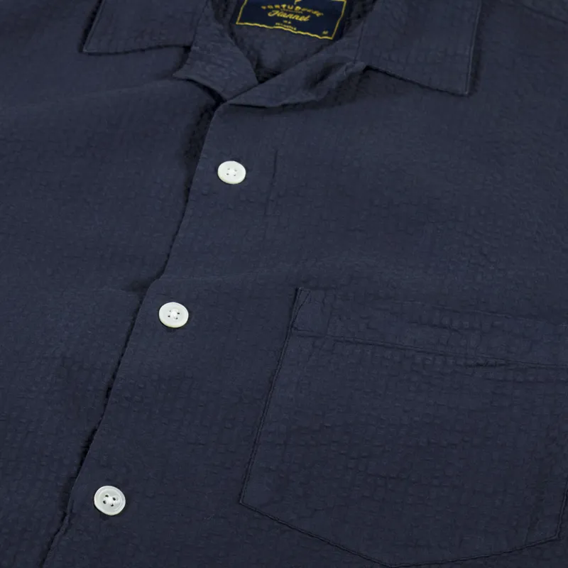 Portuguese Flannel Atlantico Camp Collar Shirt Navy-3