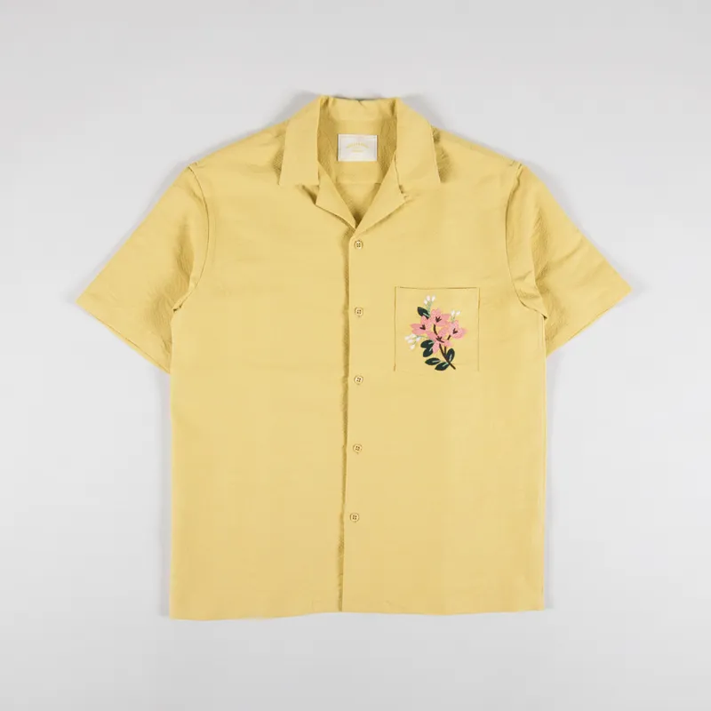 Portuguese Flannel Beach Resort Embroidered Flowers Shirt Yellow