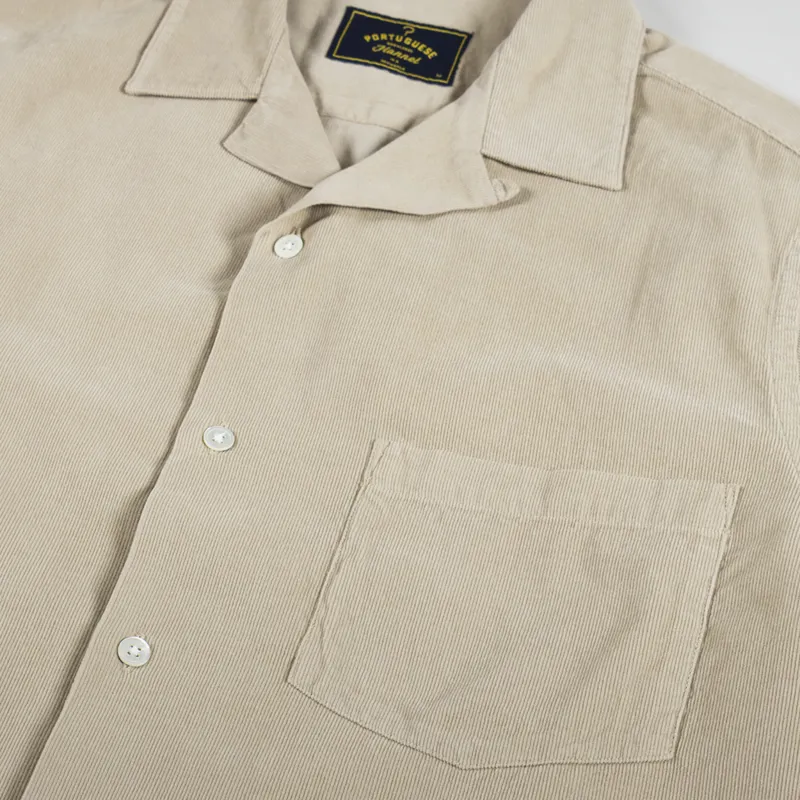 Portuguese Flannel Cord Camp Collar Shirt Cream-2