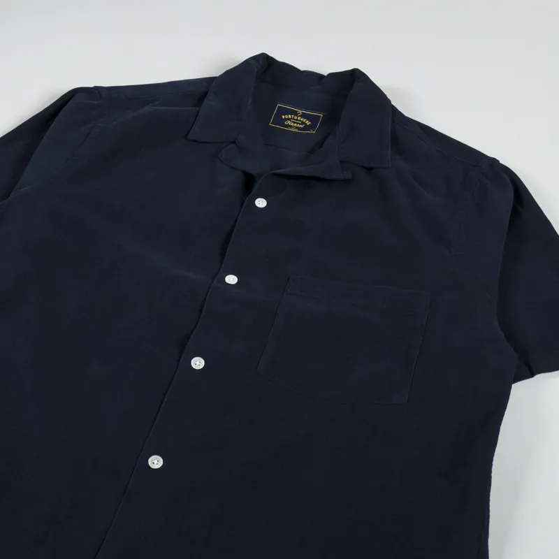 Portuguese Flannel Cord Camp Collar Shirt Navy-1