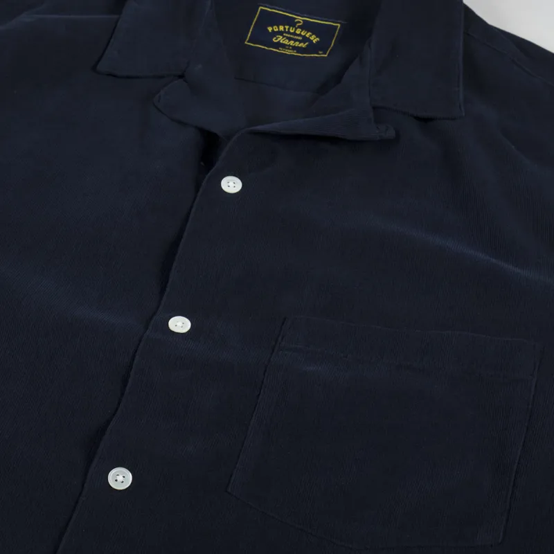 Portuguese Flannel Cord Camp Collar Shirt Navy-2