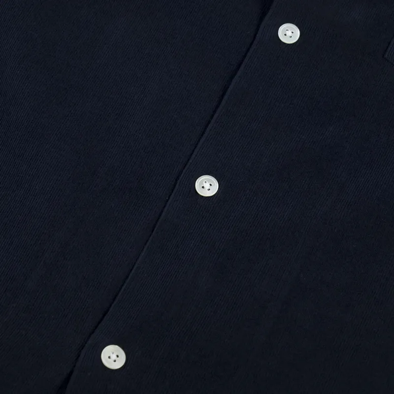 Portuguese Flannel Cord Camp Collar Shirt Navy-3
