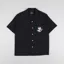 Portuguese Flannel Pique Embroidery Flowers Shirt Black