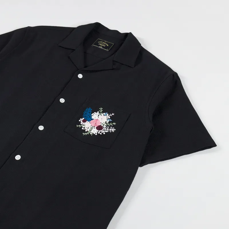 Portuguese Flannel Pique Embroidery Flowers Shirt Black-1