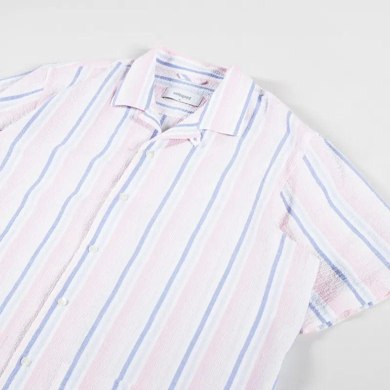 Unfeigned Short Sleeve Shirt Seersucker Pink Blue-1