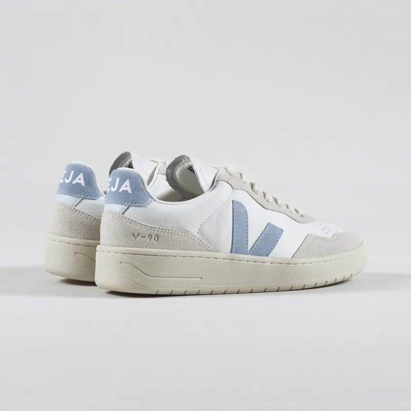 Veja Womens V-90 Leather Shoes Extra White Steel-1