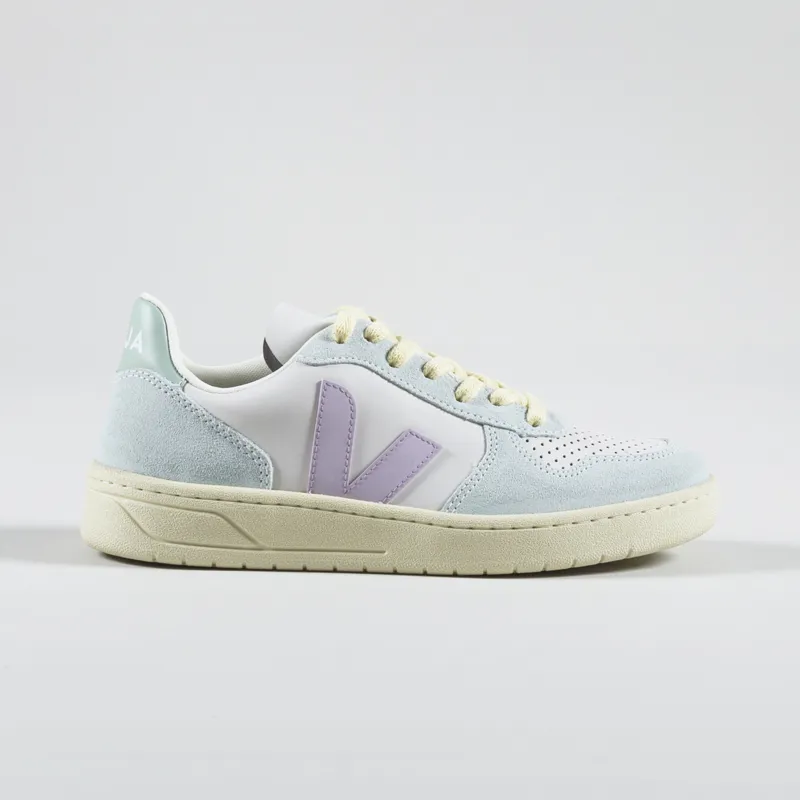 Veja Womens V-10 Leather Shoes Gravel Parme Menthol-2