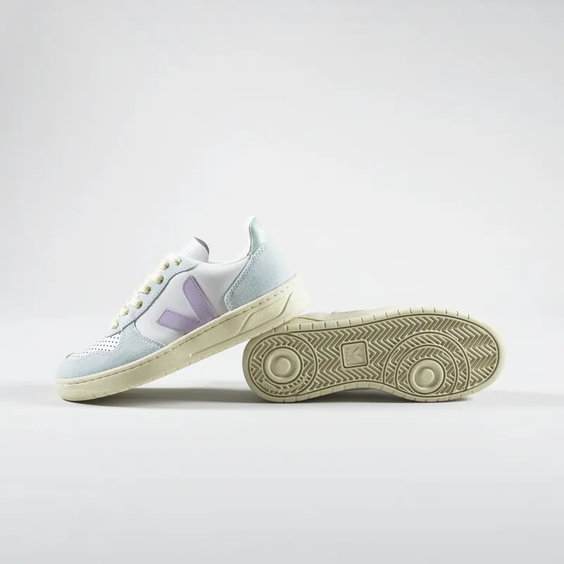 Veja Womens V-10 Leather Shoes Gravel Parme Menthol-3