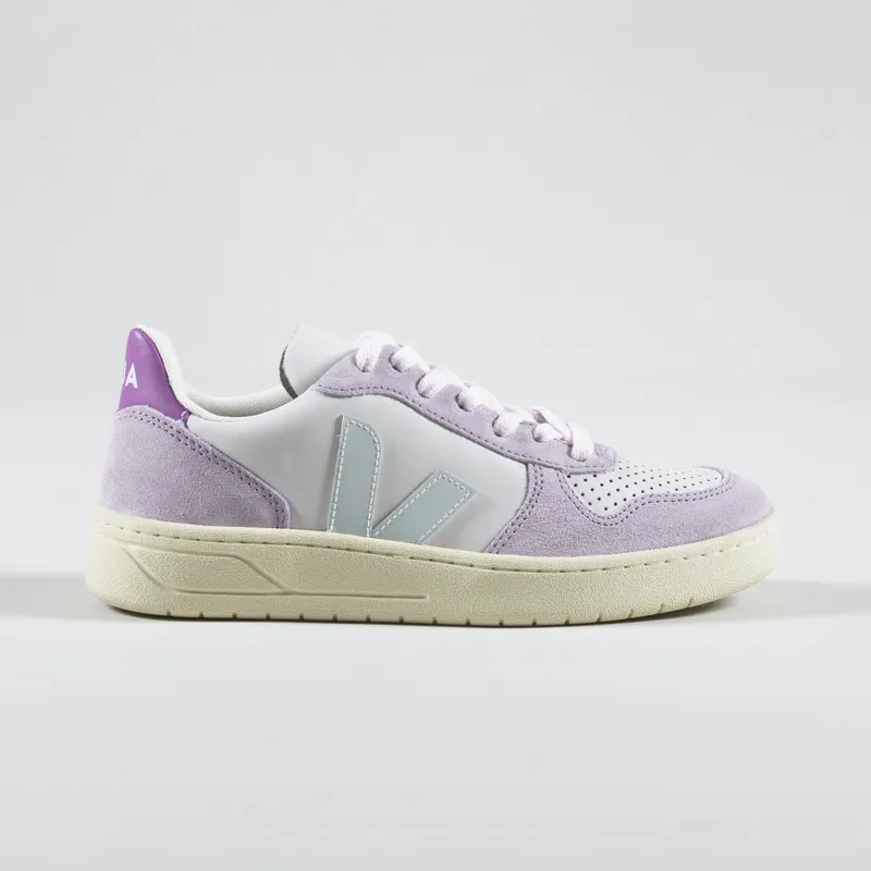 Veja Womens V-10 Leather Shoes Gravel Menthol Parme-2