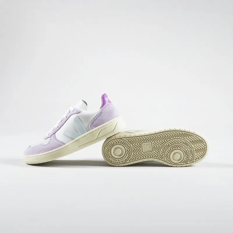 Veja Womens V-10 Leather Shoes Gravel Menthol Parme-3