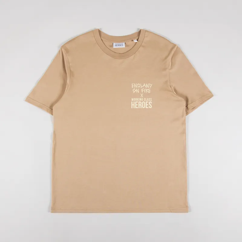 Working Class Heroes x England On Fire Europe A Prophecy Regular Fit T Shirt Latte-3